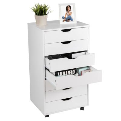 Ladekast met 7 Lades Archiefkast met Vergrendelbare Wielen Kantoorkast van Hout Rollende Kantoorkast 48 x 40 x 89 cm Wit