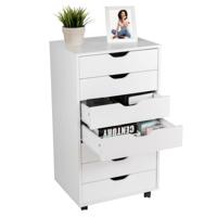 Ladekast met 7 Lades Archiefkast met Vergrendelbare Wielen Kantoorkast van Hout Rollende Kantoorkast 48 x 40 x 89 cm Wit