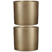 2x stuks bloempot in het relief goud keramiek voor kamerplant H21.5 x D23 cm