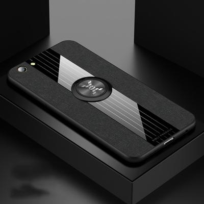 Voor OPPO A59 XINLI stiksels doek Textue schokbestendig TPU beschermhoes met ring houder (zwart)