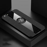 Voor OPPO A59 XINLI stiksels doek Textue schokbestendig TPU beschermhoes met ring houder (zwart)