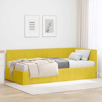 Hoekbedframe met matras met hoofdeinde Geel 90 x 200 cm Fluweel