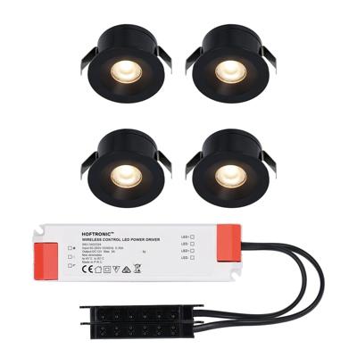 Set van 4 Cadiz LED Mini Inbouwspots met Trafo - 12 Volt 3 Watt 200 lumen - Plat 26mm - 2700K - IP44 waterdicht - Niet Dimbaar - Zwart