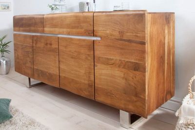 Massief boomstamdressoir MAMMUT 170cm acacia sledeonderstel van roestvrij staal - 36555