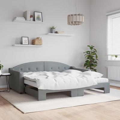 Slaapbank onderschuifbed en matrassen 90x190 cm stof lichtgrijs