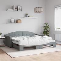 Slaapbank onderschuifbed en matrassen 90x190 cm stof lichtgrijs
