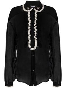 DSQUARED2 blouse en soie à volants - Noir
