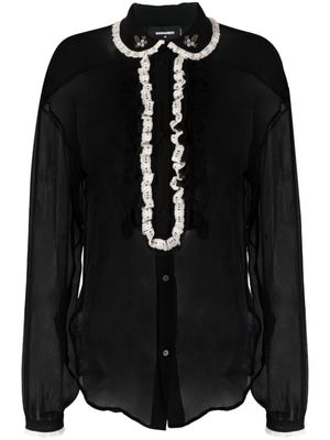 DSQUARED2 blouse en soie à volants - Noir