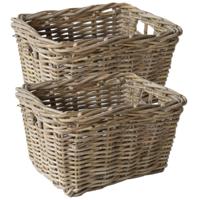 Opbergmand - 2x - bruin - 34 x 24 x 20 cm - rotan - gevlochten riet - mand - opbergen Opbergmand - 2x - bruin - 34 x 24 x 20 cm - rotan - gevlochten riet - mand - opbergen