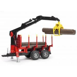 bruder Bosbouw aanhangwagen met laadkraan en vier boomstammen modelvoertuig 02252