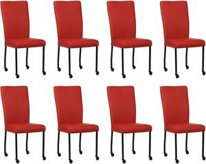 Set van 8 Rode leren moderne eetkamerstoelen Deal - poot vierkant zwart met wiel - Toledo Leer Ducati (rood leer)