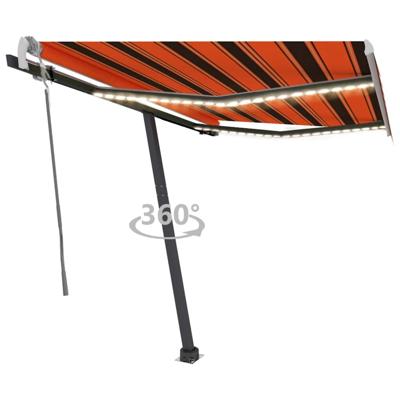 Luifel handmatig uittrekbaar met LED 350x250 cm oranje en bruin
