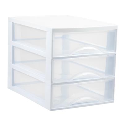 Ladekastje bureau organizer - 3 lades - wit/transparant - L26 x B35 x H27 cm - kunststof