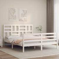 Bedframe met hoofdbord massief hout wit 160x200 cm Bedframe met hoofdbord massief hout wit 160x200 cm