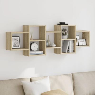 Wandschap 129x18x42 cm bewerkt hout sonoma eikenkleurig