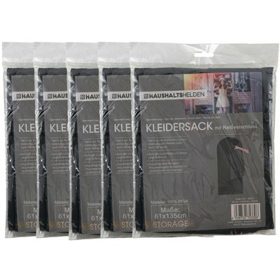 Kledinghoes beschermhoes met rits - 5x - zwart - polyester - 61 x 135 cm