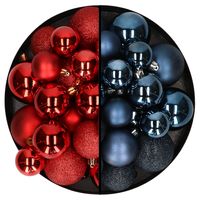 Kerstballen 60x stuks - mix rood/donkerblauw - 4-5-6 cm - kunststof - thumbnail