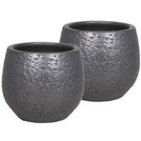 Set van 2x stuks bloempotten/plantenpotten van keramiek industrieel lava zwart motief D33 x H30 cm