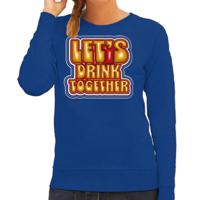 Koningsdag sweater voor dames - let's drink together - blauw - oranje feestkleding - thumbnail