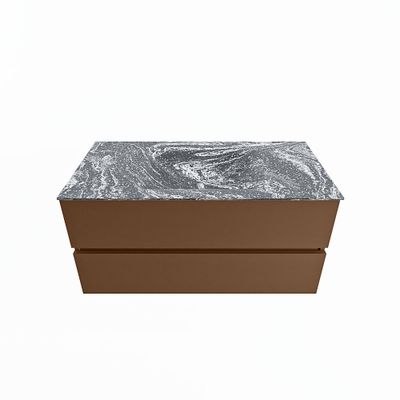 MONDIAZ VICA-DLUX 100cm badmeubel onderkast Rust 2 lades. Inbouw wastafel CLOUD midden 1 kraangat, kleur Lava.