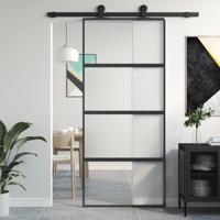 VidaXL Schuifdeur 90x205 cm gehard glas en aluminium zwart VidaXL Schuifdeur 90x205 cm gehard glas en aluminium zwart