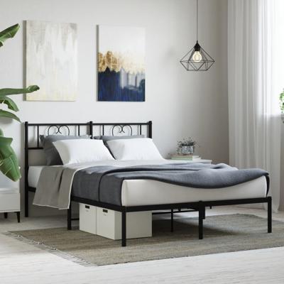 Bedframe met hoofdbord metaal zwart 160x200 cm