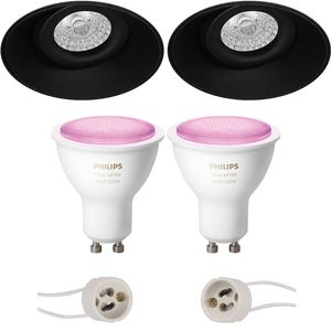 Pragmi Nivas Pro - Inbouw Rond - Mat Zwart - Trimless - Kantelbaar - Ø150mm - Philips Hue - LED Spot Set GU10 - White and Color Ambiance - Bluetooth