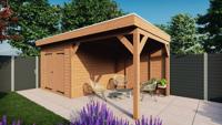 Trendhout Overkapping met schuur Traditioneel douglas 595x330x260 cm met douglas onbehandelde wanden- Plat dak- - Trendhout Trendhout Overkapping met schuur Traditioneel douglas 595x330x260 cm met douglas onbehandelde wanden- Plat dak- - Trendhout