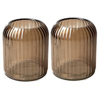Set van 2x stuks jodeco Bloemenvaas - striped lichtbruin/transparant glas - H13 x D11cm - Vazen