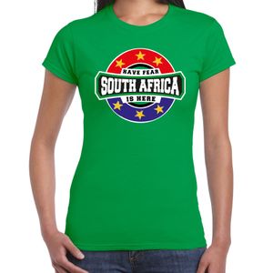 Have fear South Africa is here / Zuid Afrika supporter t-shirt groen voor dames