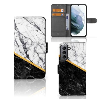 Samsung Galaxy S21 FE | Bookcase | Marmer Wit Zwart - Origineel Cadeau Man