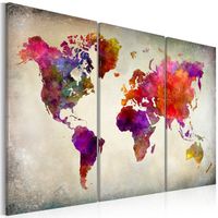 Schilderij - Mozaïek van Kleuren , Wereldkaart , 3 luik - thumbnail