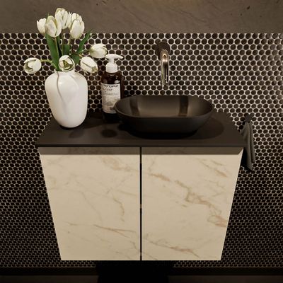 Mondiaz Fowy toiletmeubel 60cm Carrara met blad en waskom urban rechts zonder kraangat
