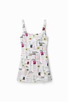 Korte jurk met schouderbandjes en kranten - WHITE - XL