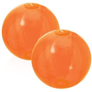 Opblaasbare strandbal plastic - 2x stuks - transparant oranje - D28 cm - Strand buiten zwembad speel