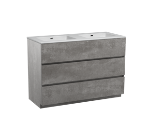 Storke Edge staand badmeubel 120 x 52 cm beton donkergrijs met Diva dubbele wastafel in glanzend composiet marmer