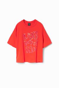 Oversized T-shirt met tekst - RED - 3/4