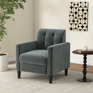 Mid-Century Moderne Fluwelen TV-Stoel Gestoffeerde Fauteuil met Getufte Rugleuning Enkele Zijstoel met Armleuningen