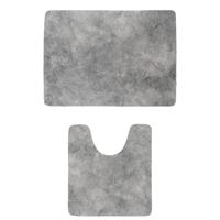 Tendance badkamer matten set Calm Concrete - toiletmat/badmat lang - microfiber - antislip