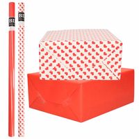 6x Rollen kraft inpakpapier pakket rood/wit met hartjes - liefde/Valentijn 200 x 70 cm - Cadeaupapier - thumbnail
