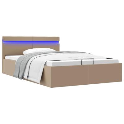 Bedframe met opslag en LED kunstleer cappuccino 140x200 cm