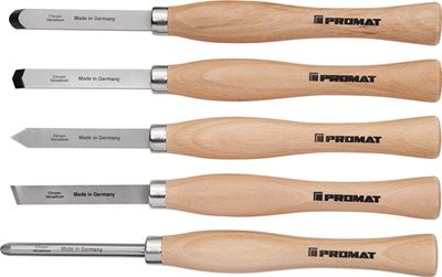 Promat/Tecwerk Set houtdraaiersbeitels | snij- hol- schuine punt- ronde beitel | 5-delig | kunststof etui - 4000815400