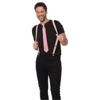 Carnaval verkleedset bretels en stropdas - licht roze - volwassenen/unisex - feestkleding accessoire - thumbnail