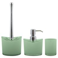 MSV Toiletborstel in houder/zeeppompje/beker - badkamer set Aveiro - kunststof - groen - Badkameraccessoireset - thumbnail