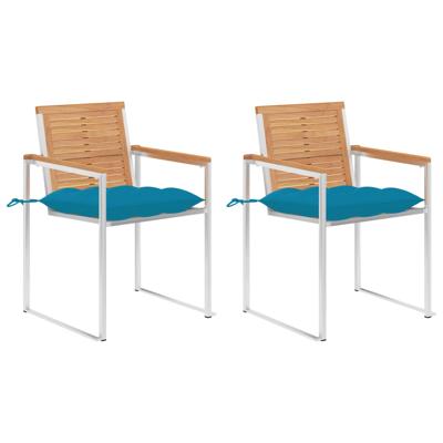Tuinstoelen 2 st met kussens massief teakhout en staal