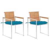 Tuinstoelen 2 st met kussens massief teakhout en staal
