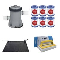 WAYS - Zwembad Onderhoud - Solarmat & Filterpomp 1249 L/h & 6 Filters Type I & WAYS Scrubborstel