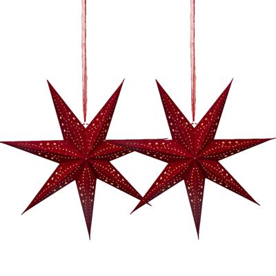 Verlichte kerstster - 2x - rood - D58 m - papier - LED - warm wit - steady light - timer - binnen