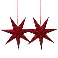 Verlichte kerstster - 2x - rood - D58 m - papier - LED - warm wit - steady light - timer - binnen