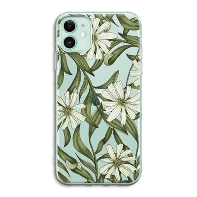 Wit bloemenpatroon: iPhone 11 Transparant Hoesje